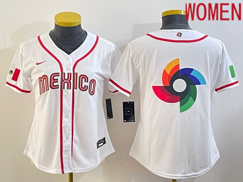 Women 2023 World Cub Mexico Blank White Nike MLB Jersey